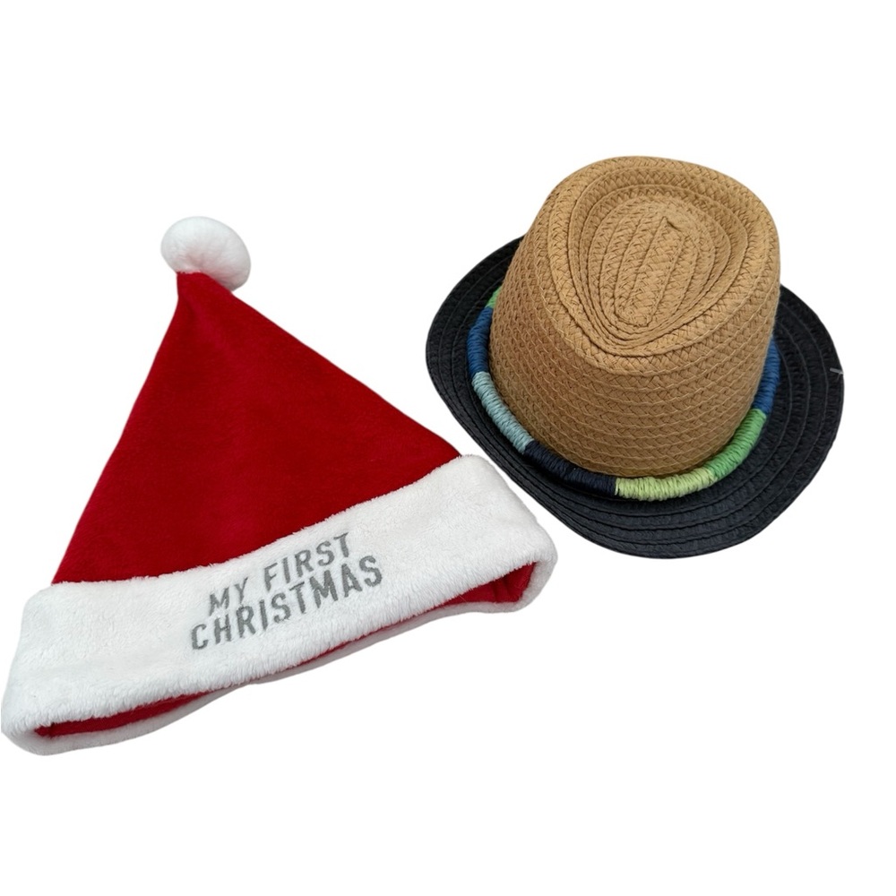 3-9 mos Baby Hat Bundle - Santa Hat and Fedora